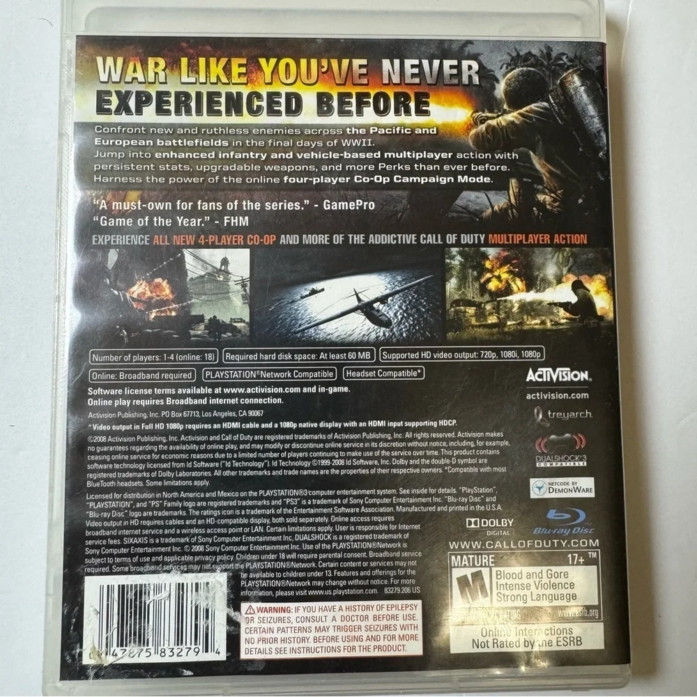 Call of Duty: World at War Sony Playstation 3 PS3 2008 CIB Complete Video Game